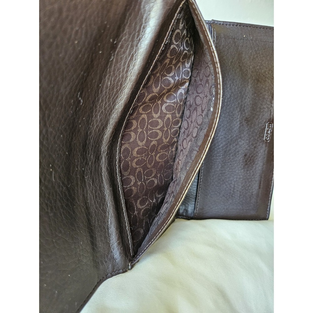 Coach Brown Leather Checkbook Wallet in Signature Canvas - Khaki and Tan - Picture 11 of 16